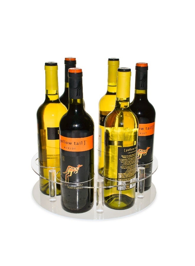 SOURCEONE.ORG Source One Deluxe Clear Acrylic 6 Wine Bottle Rotating Lazy Susan Counter Top Perfect for Bottles of Wine, Champagne, Sparkling Cider and Water - Image 1